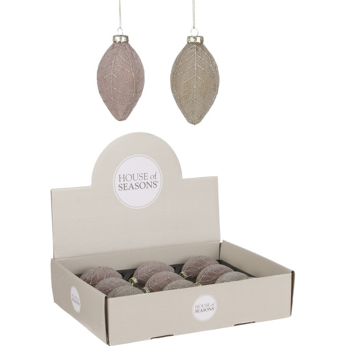 Набор HOUSE OF SEASONS, 12шт. Новогодних подвесок, на елку, капля, 13*6 см, бежевая/розовая, 2 вида 85709